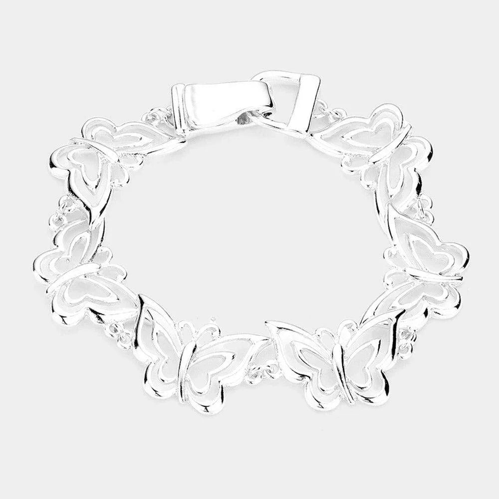 Silver Cut Out Metal Butterfly Link Magnetic Bracelet - Jewelry Store by Erik Rayo