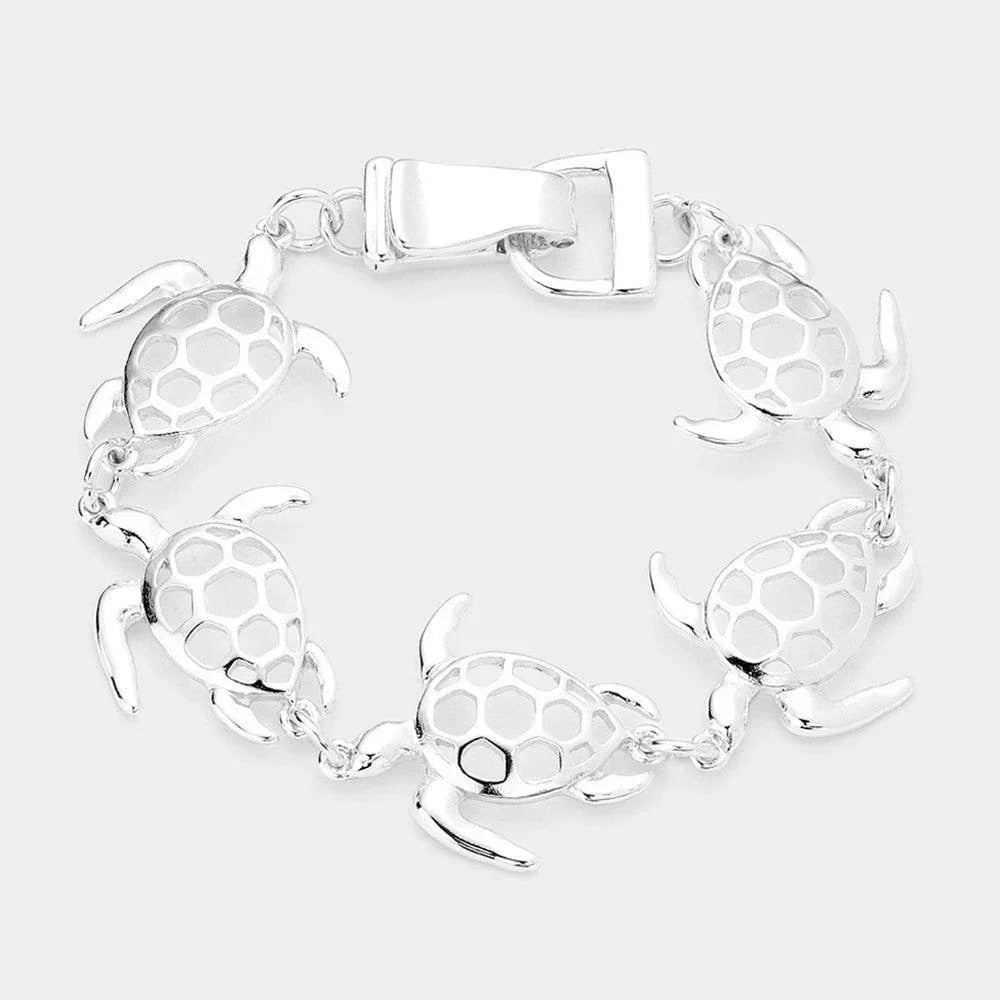 Silver Cut Out Metal Turtle Link Magnetic Bracelet - Jewelry Store by Erik Rayo
