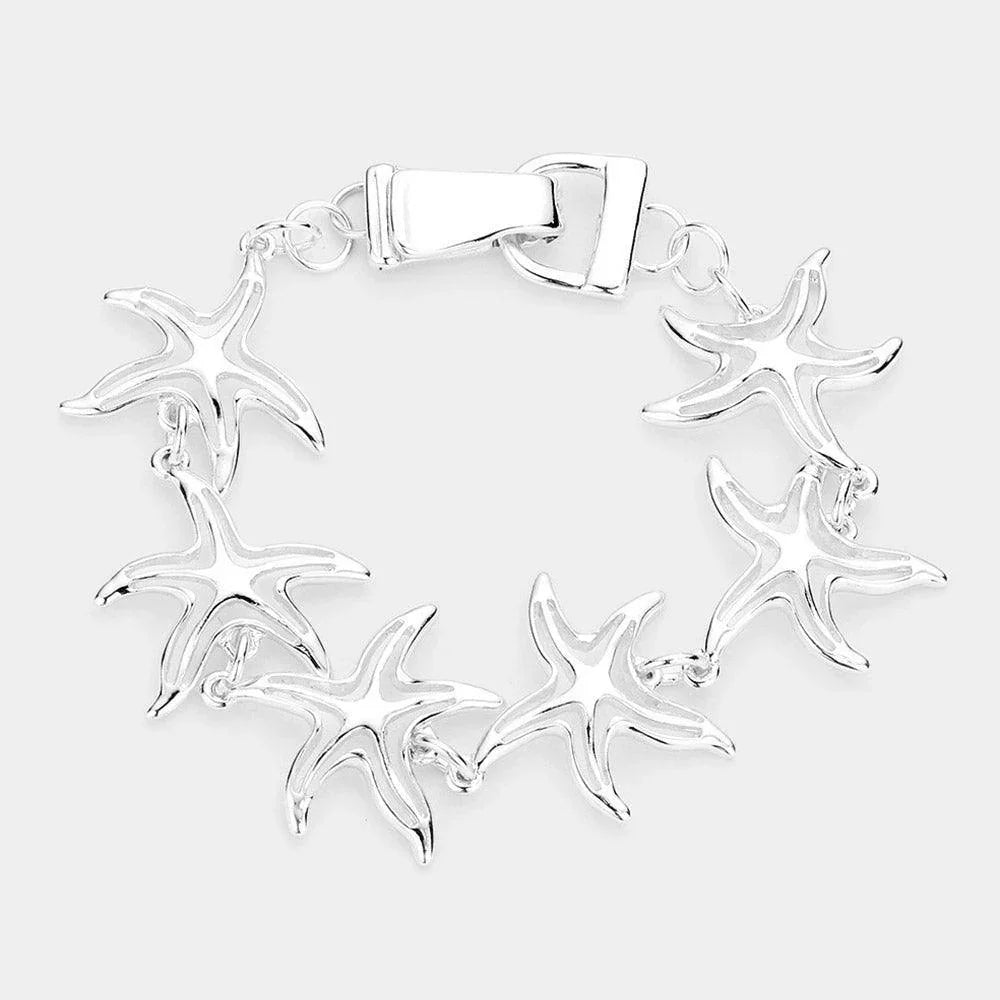 Silver Cut Out Metal Starfish Link Magnetic Bracelet - Jewelry Store by Erik Rayo