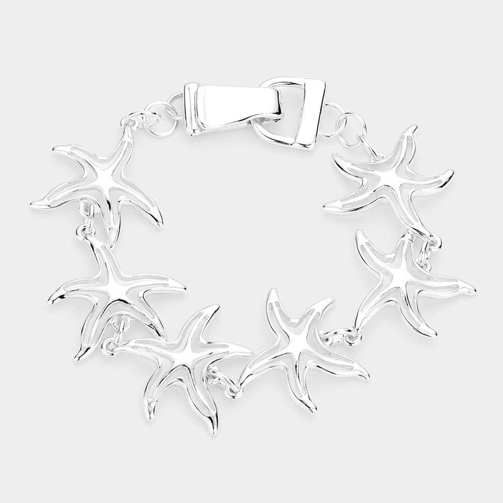 Silver Cut Out Metal Starfish Link Magnetic Bracelet