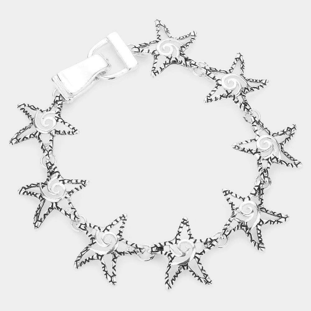 Silver Antique Metal Starfish magnetic Bracelet