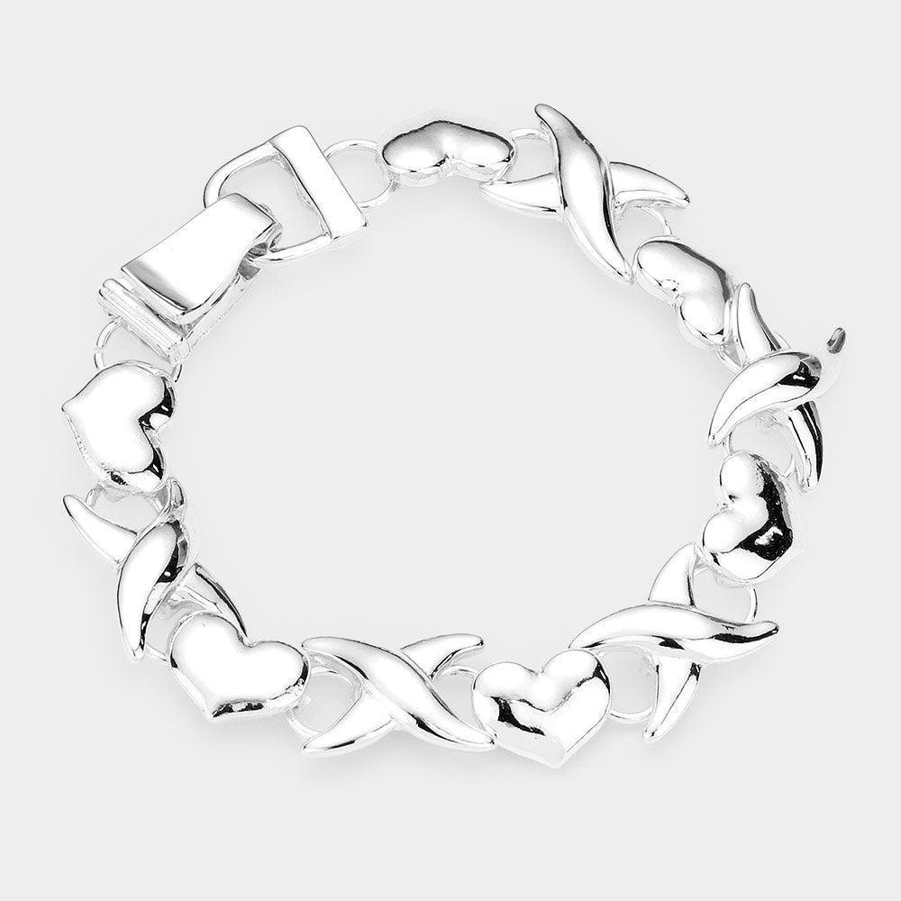 Silver Metal Heart Crisscross Link Magnetic Bracelet - Jewelry Store by Erik Rayo