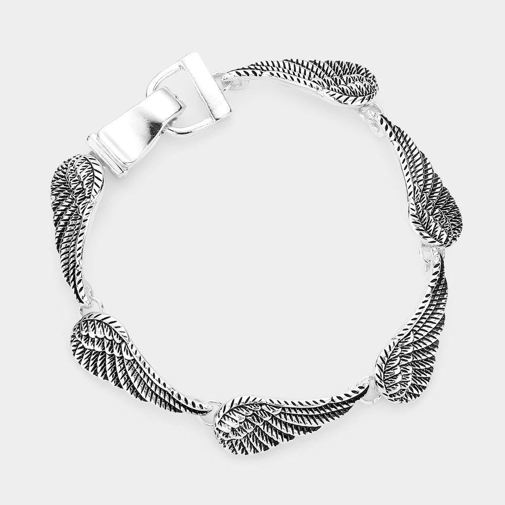 Silver Antique Metal Wing Link Magnetic Bracelet