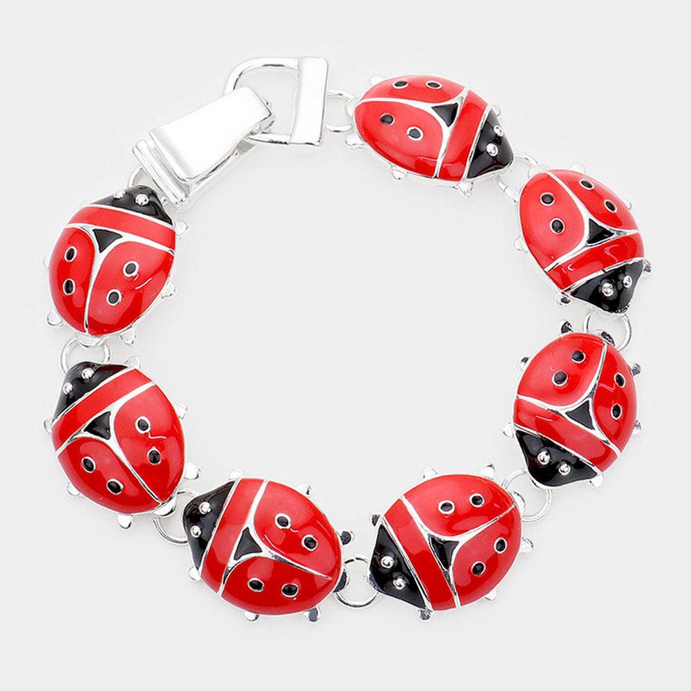 Red Enamel Ladybug Link Magnetic Bracelet