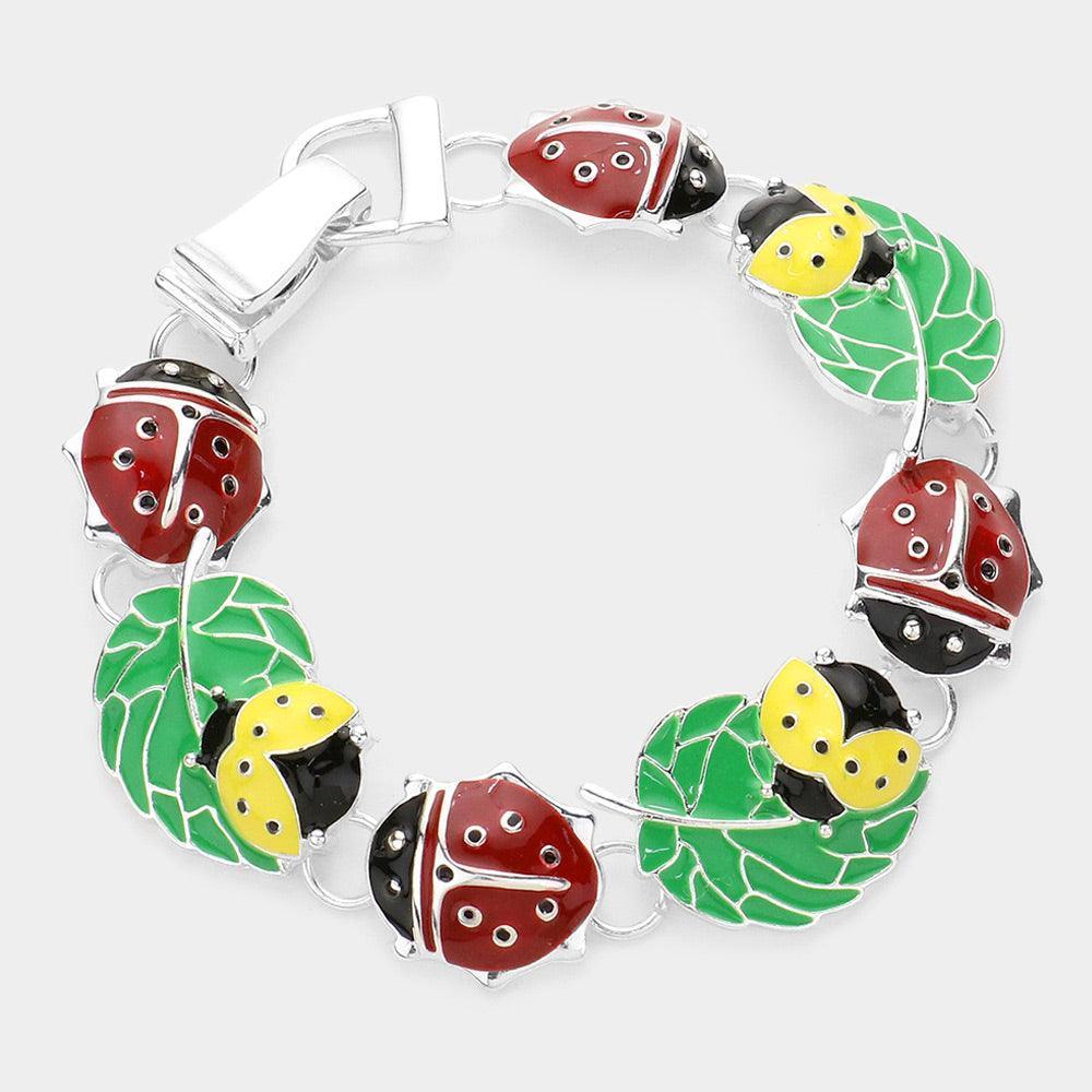 Enamel Ladybug Leaf Link Magnetic Bracelet - Jewelry Store by Erik Rayo