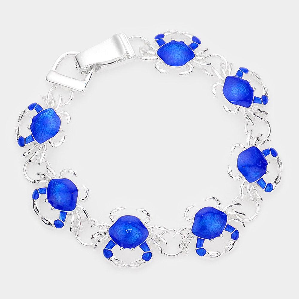 Silver Enamel Crab Link Magnetic Bracelet