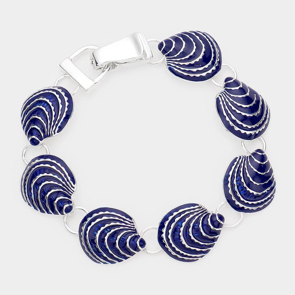 Silver Enamel Shell Link Magnetic Bracelet