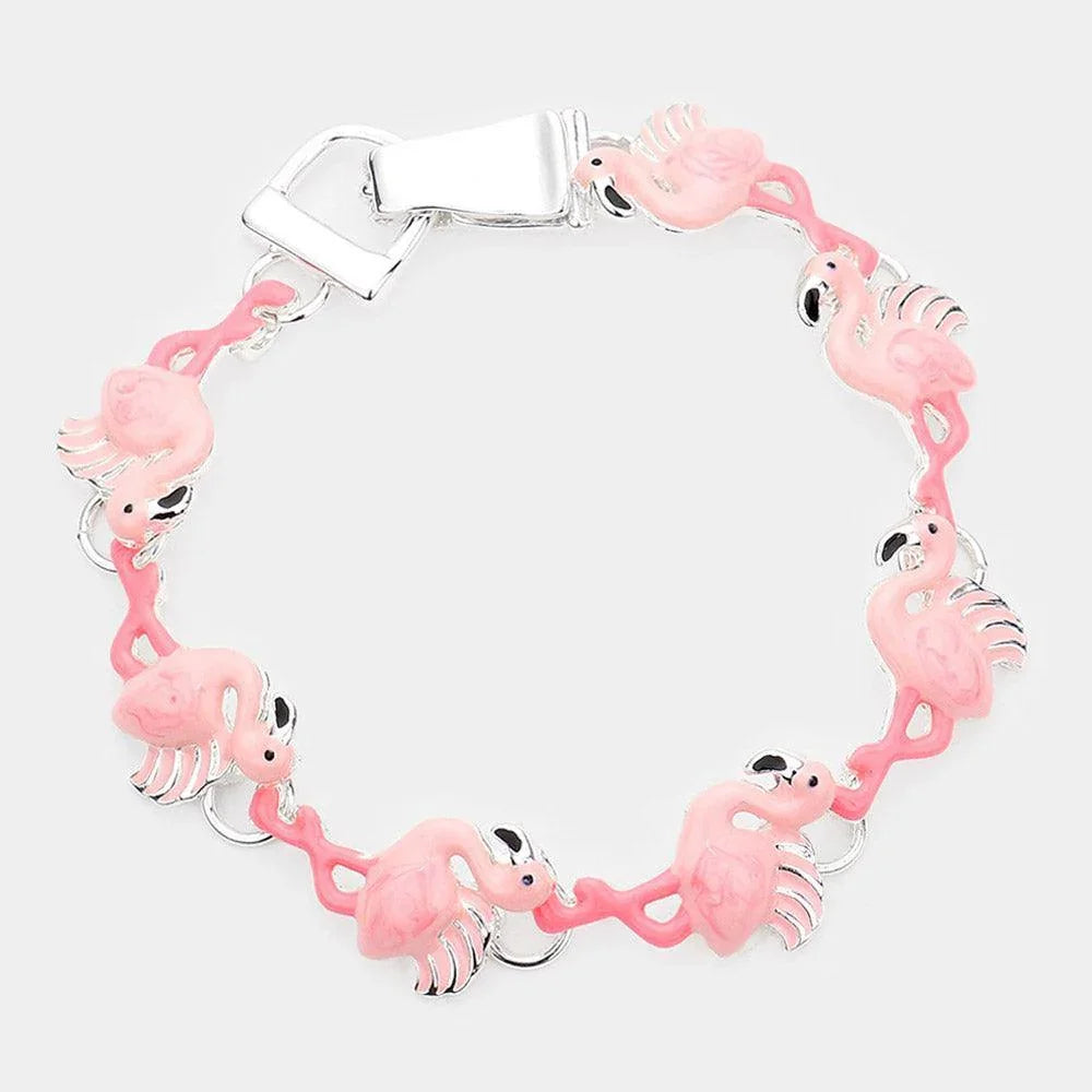 Pink Enamel Flamingo Link Magnetic Bracelet - Jewelry Store by Erik Rayo
