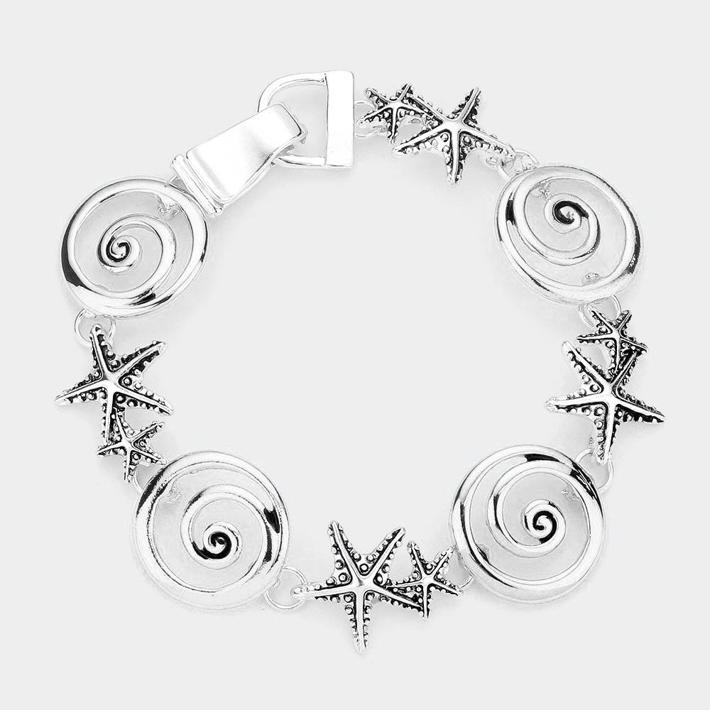 Silver Starfish Charm Link Magnetic Bracelet