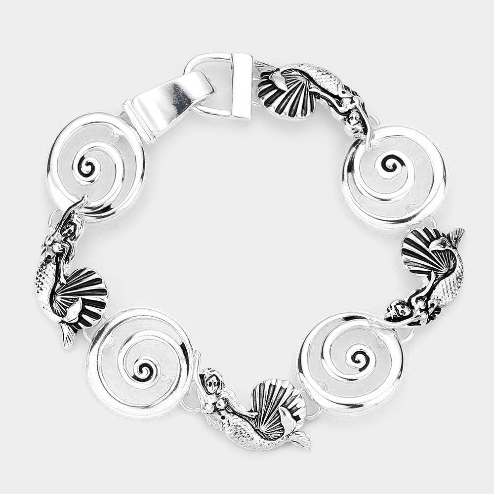 Silver Mermaid Charm Link Magnetic Bracelet