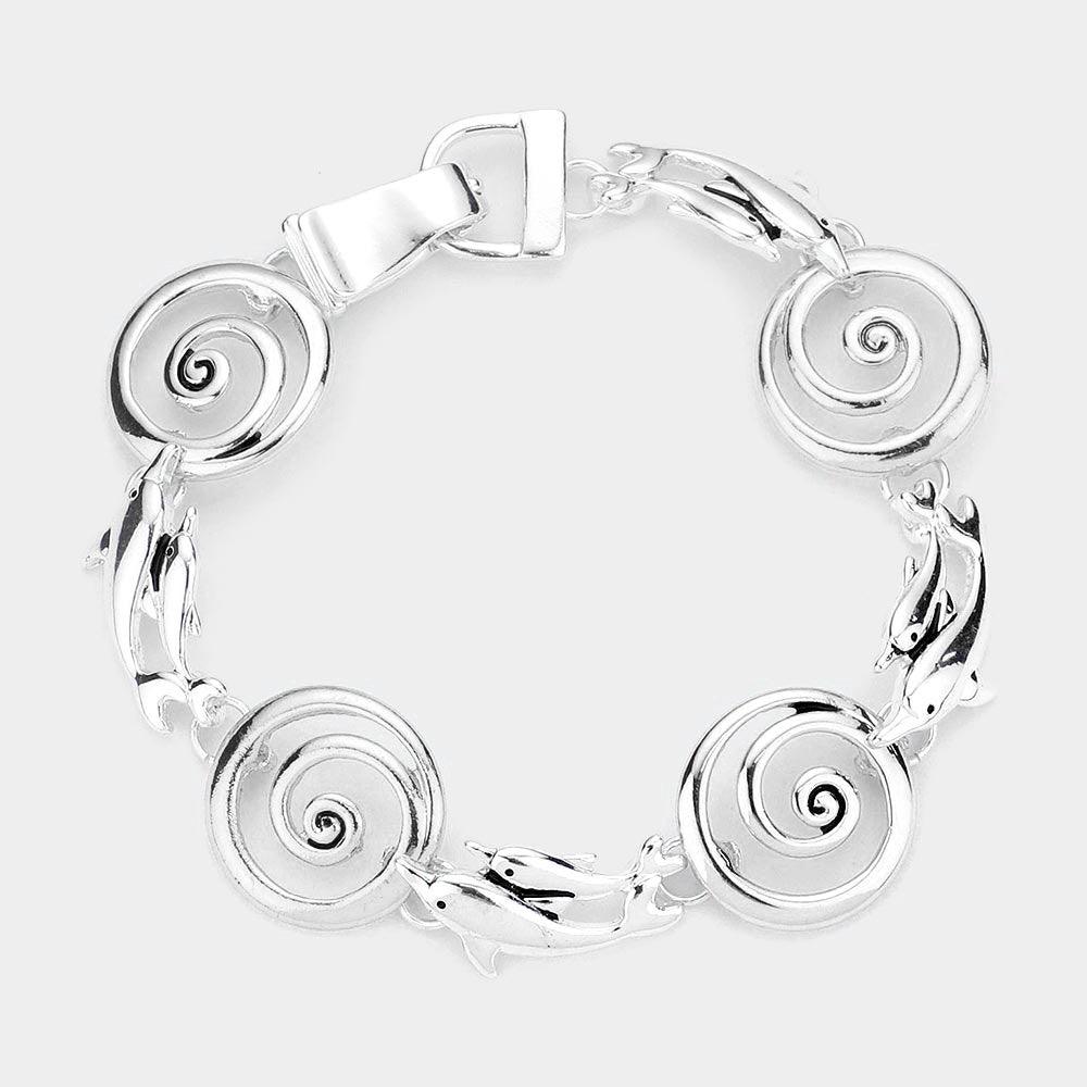 Silver Dolphin Charm Link Magnetic Bracelet