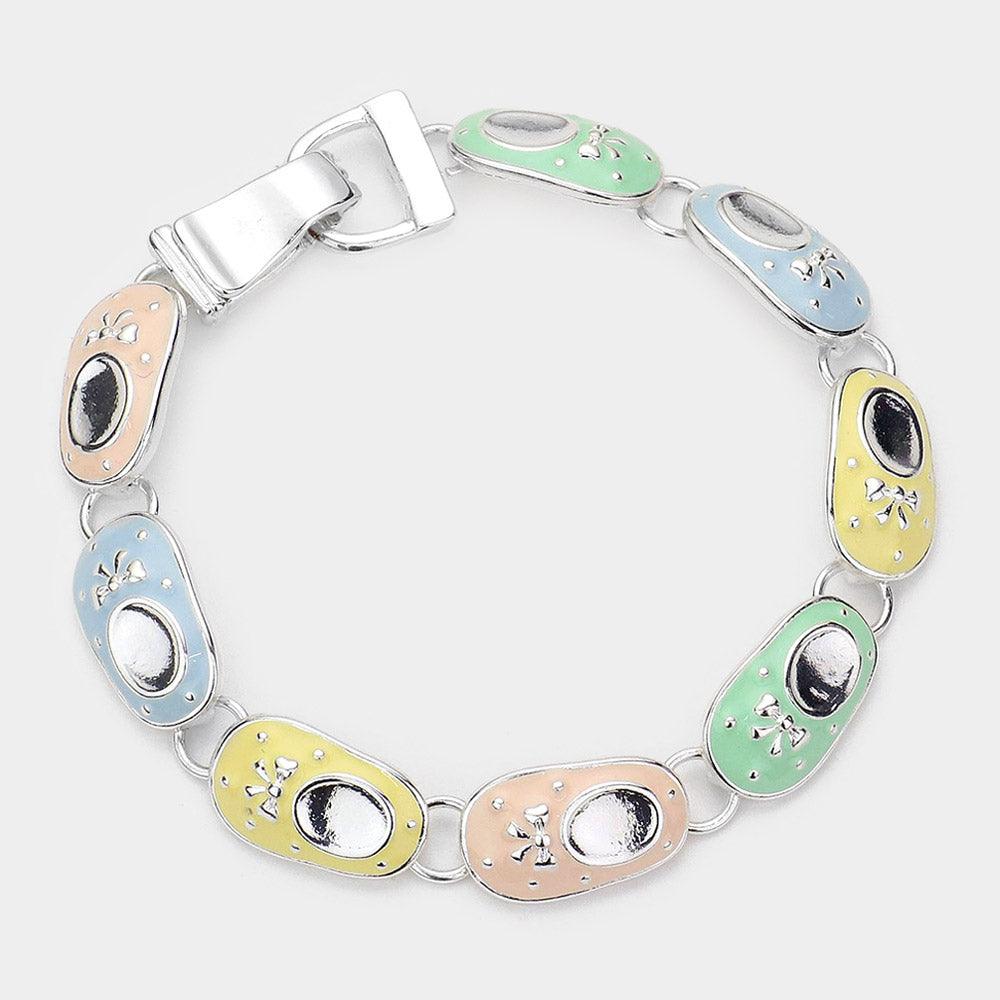 Silver Enamel Sneakers Link Magnetic Bracelet