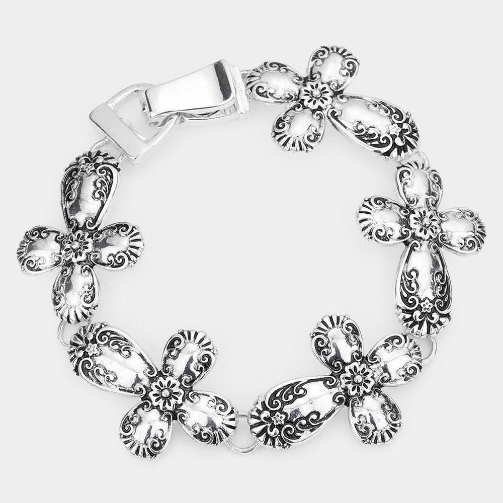Silver Antique Metal Cross Link Magnetic Bracelet - Jewelry Store by Erik Rayo