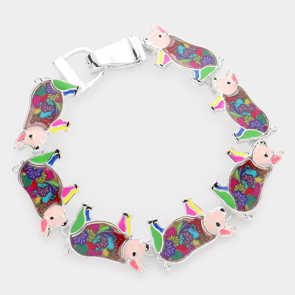 Flower Patterned Pig Link Magnetic Bracelet