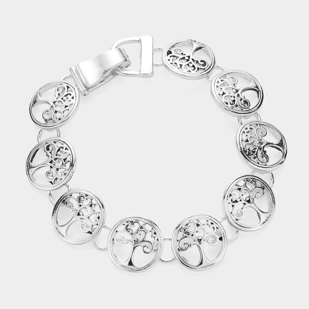 Silver Metal Tree of Life Link Magnetic Bracelet