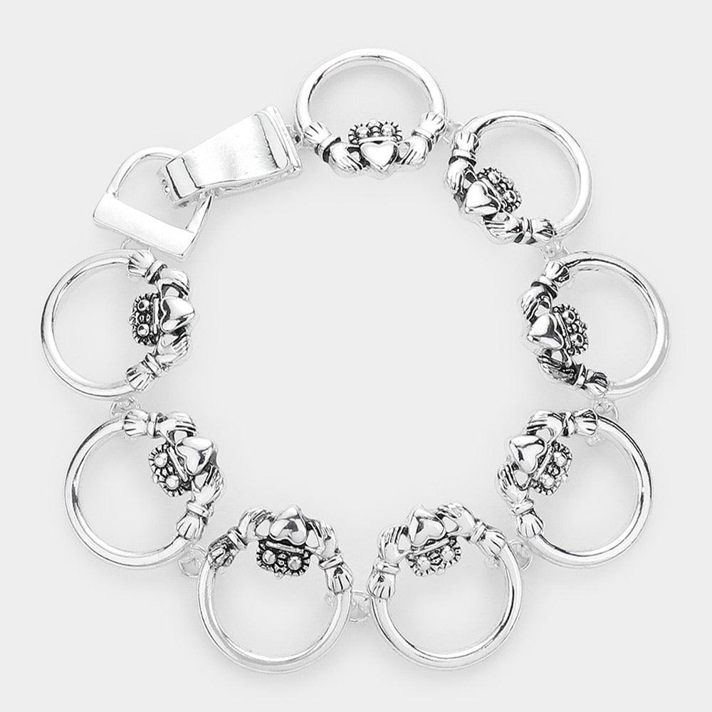 Silver Metal Claddagh Link Magnetic Bracelet