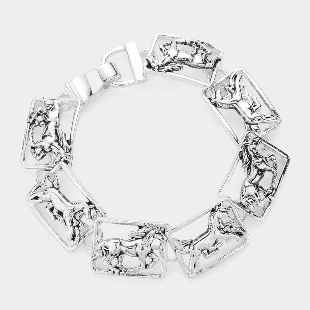 Silver Antique Metal Horse Frame Magnetic Bracelet