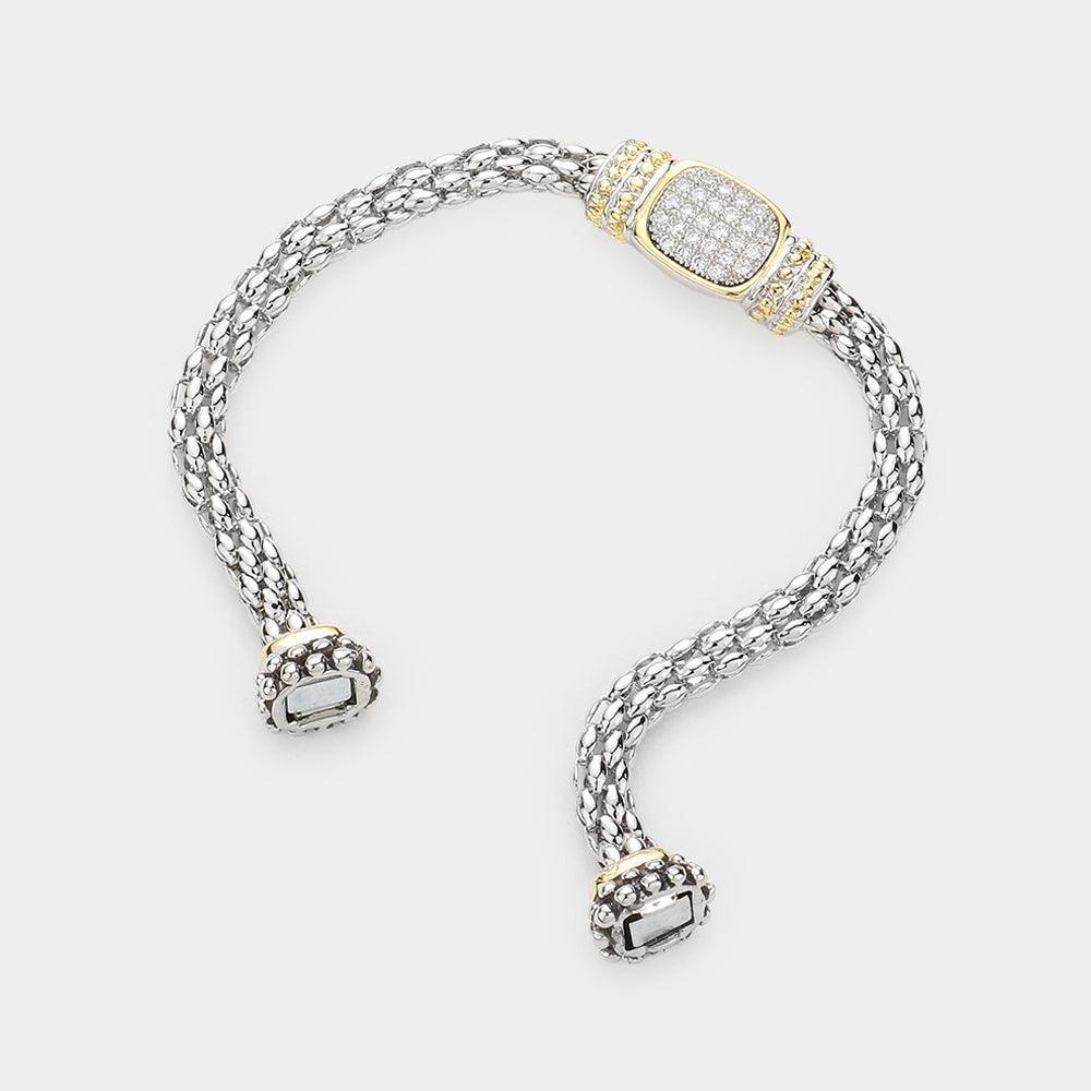 CZ Stone Paved Rectangle Plate Magnetic Bracelet - Jewelry Store by Erik Rayo