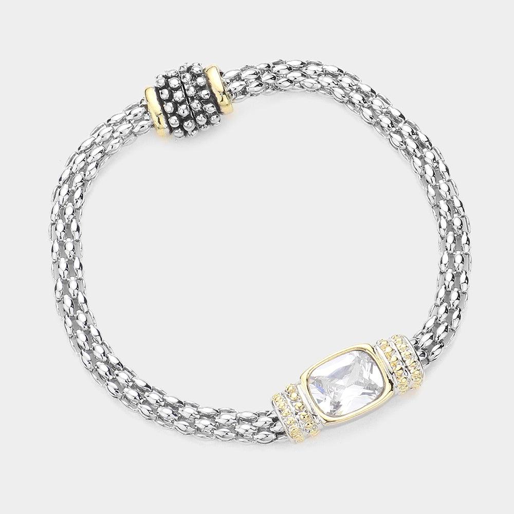 Silver CZ Stone Accented Magnetic Bracelet