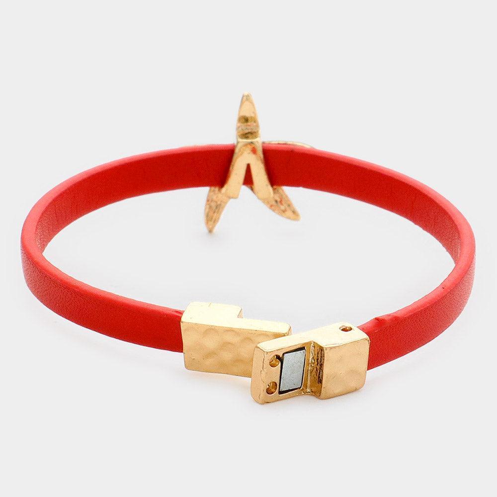 Red Crystal starfish accented faux leather bracelet - Jewelry Store by Erik Rayo