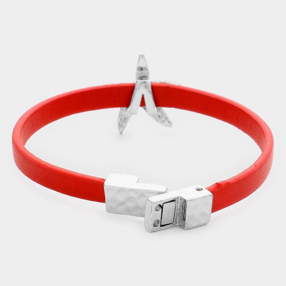 Red Crystal starfish accented faux leather bracelet - Jewelry Store by Erik Rayo