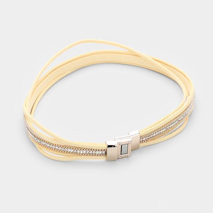 Rose Gold Stone Embellished Suede Multi Strand Wrap Magnetic Bracelet - Jewelry Store by Erik Rayo