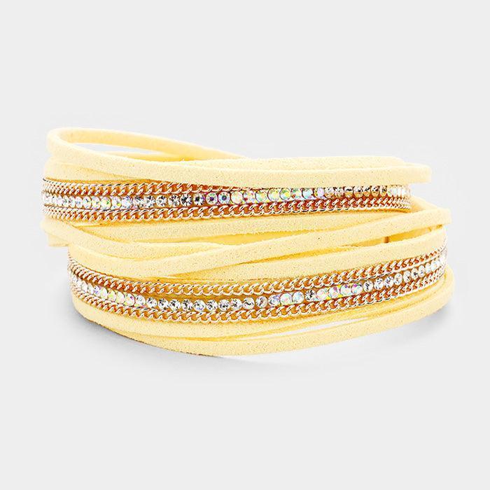 Rose Gold Stone Embellished Suede Multi Strand Wrap Magnetic Bracelet - Jewelry Store by Erik Rayo