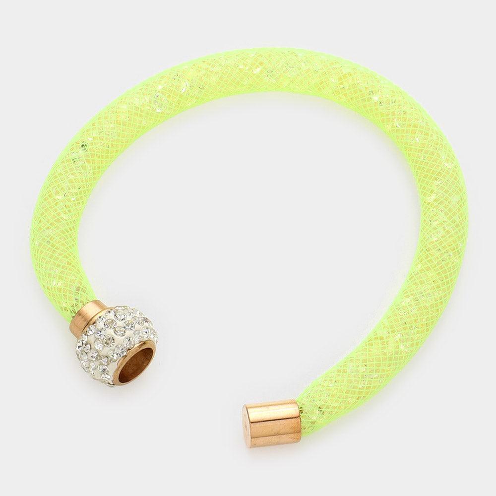 Green Crystal Filled Mesh Tube Magnetic Bracelet - Jewelry Store by Erik Rayo