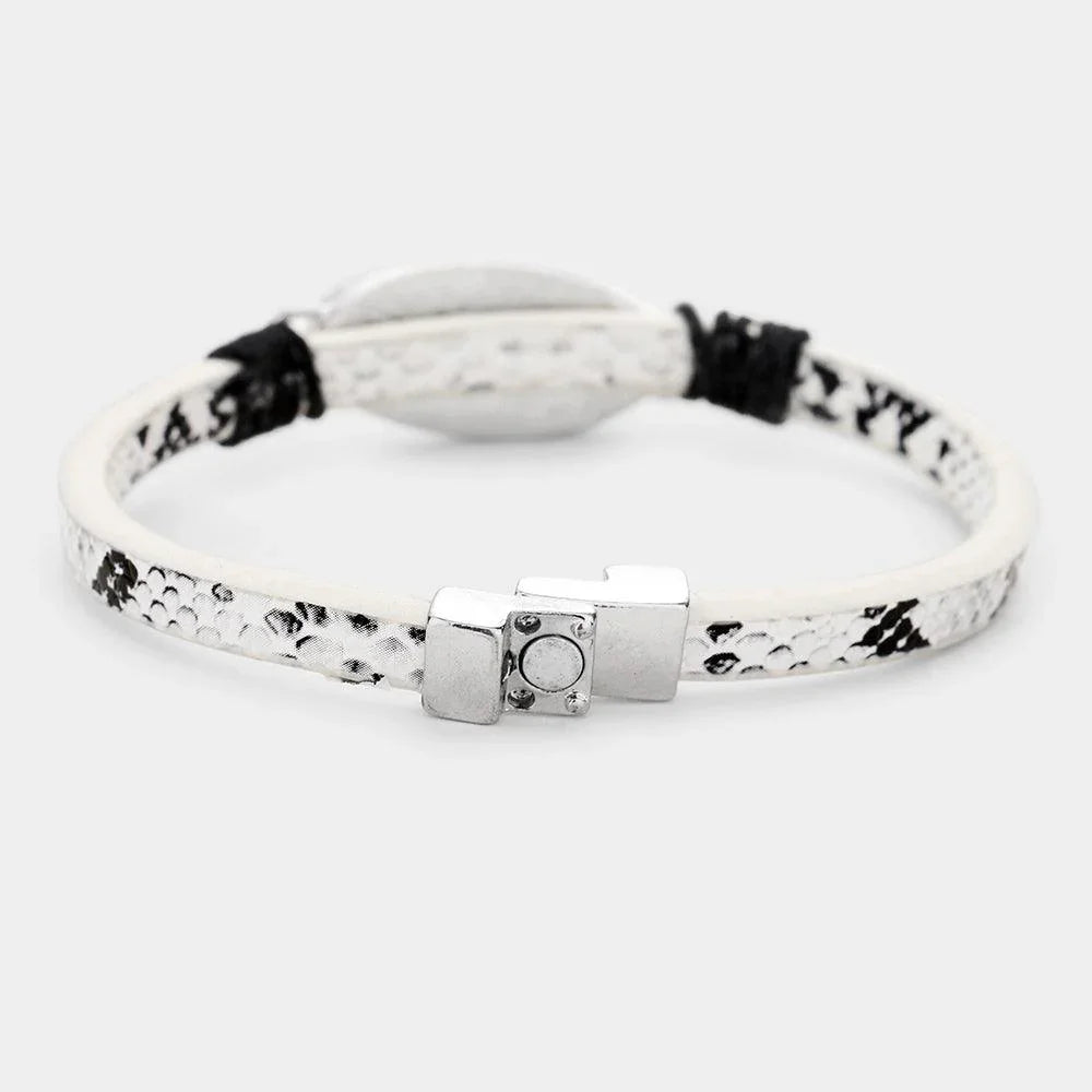 Fearless Oval Charm Snake Skin Faux Leather Magnetic Bracelet - Jewelry Store by Erik Rayo