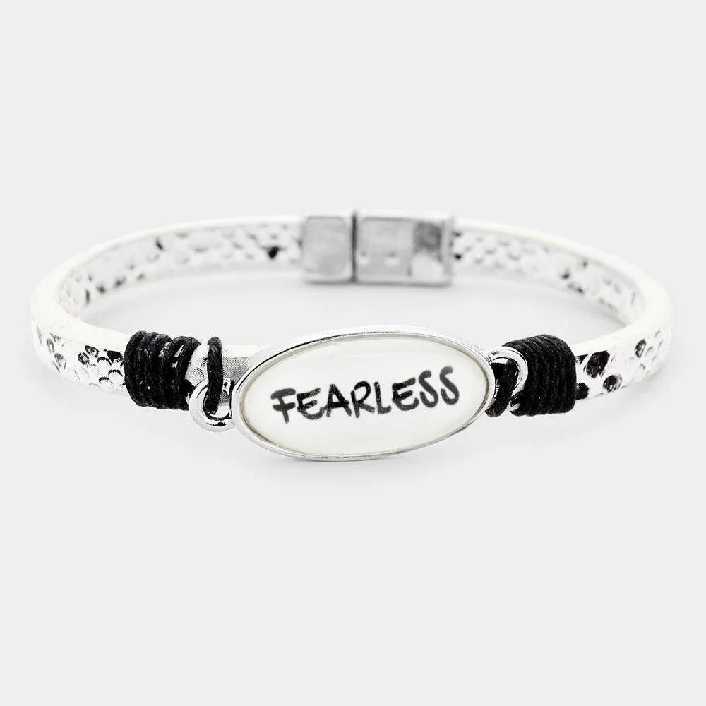 Fearless Oval Charm Snake Skin Faux Leather Magnetic Bracelet - Jewelry Store by Erik Rayo