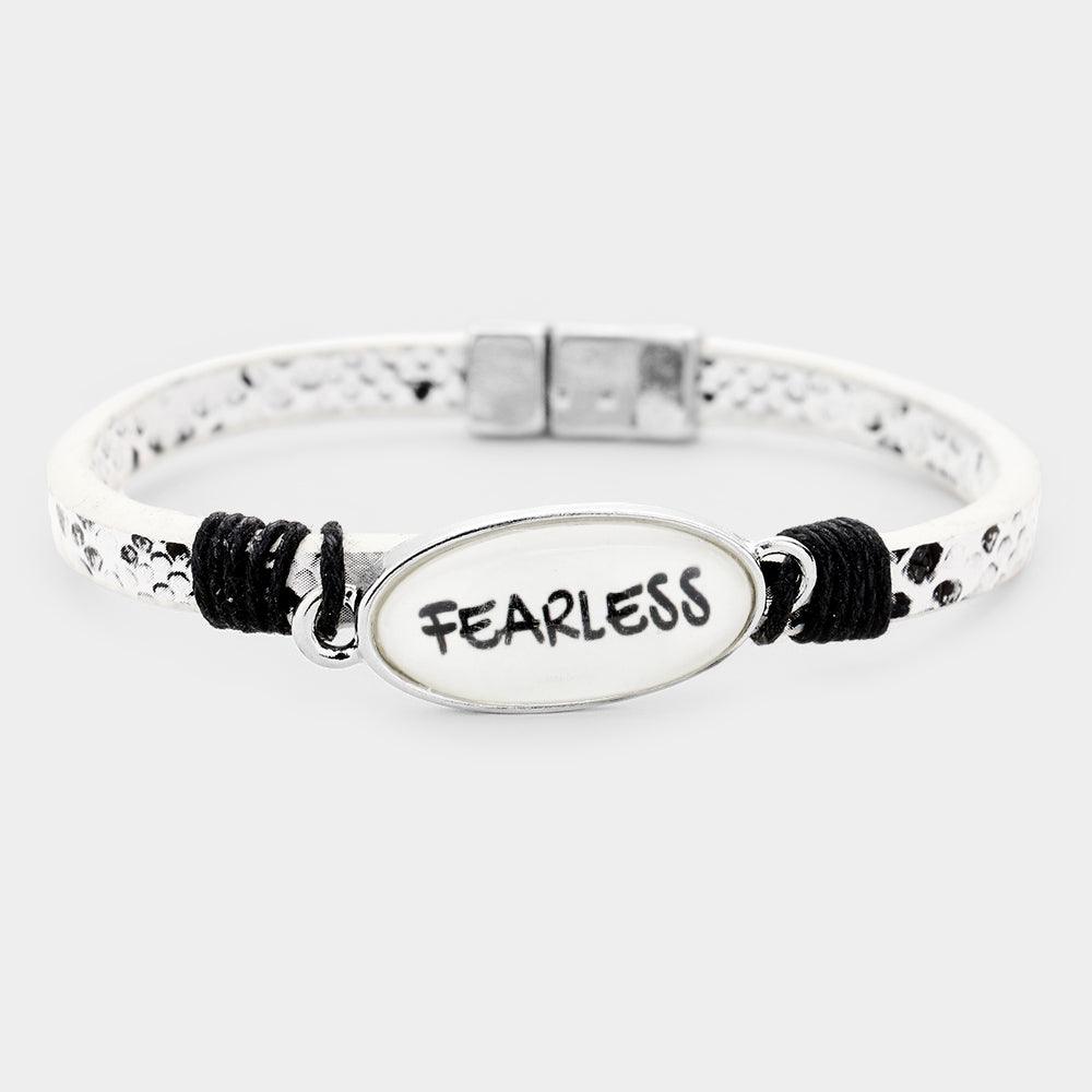 Fearless Oval Charm Snake Skin Faux Leather Magnetic Bracelet