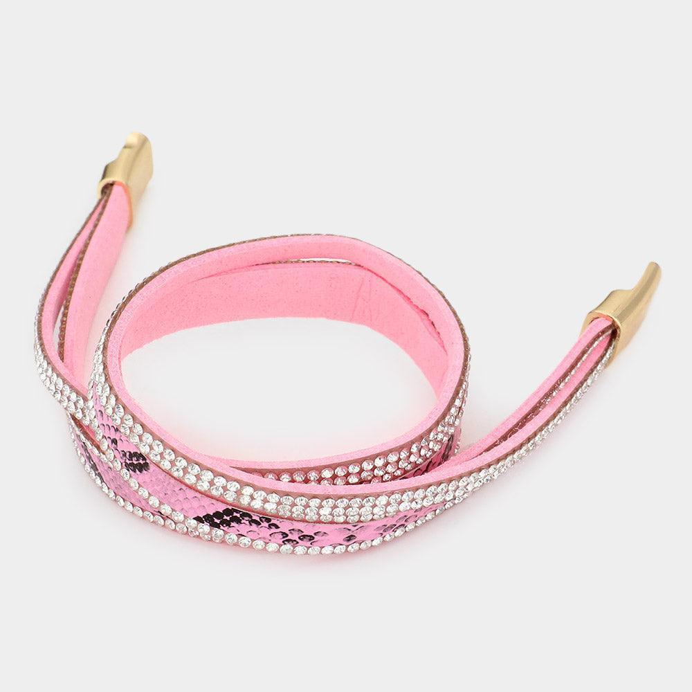 Pink Crystal Pave Faux Leather wrap Bracelet - Jewelry Store by Erik Rayo