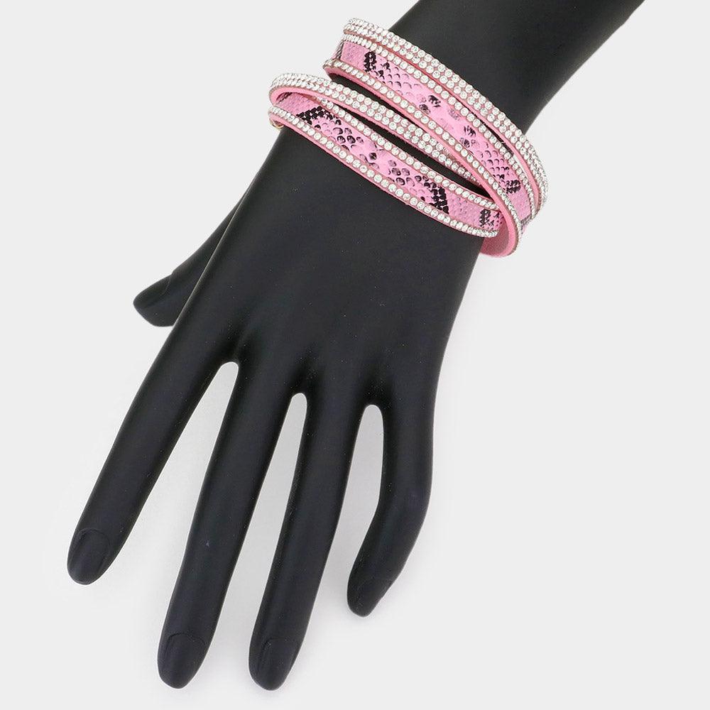 Pink Crystal Pave Faux Leather wrap Bracelet - Jewelry Store by Erik Rayo