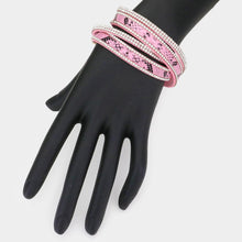 Load image into Gallery viewer, Pink Crystal Pave Faux Leather wrap Bracelet
