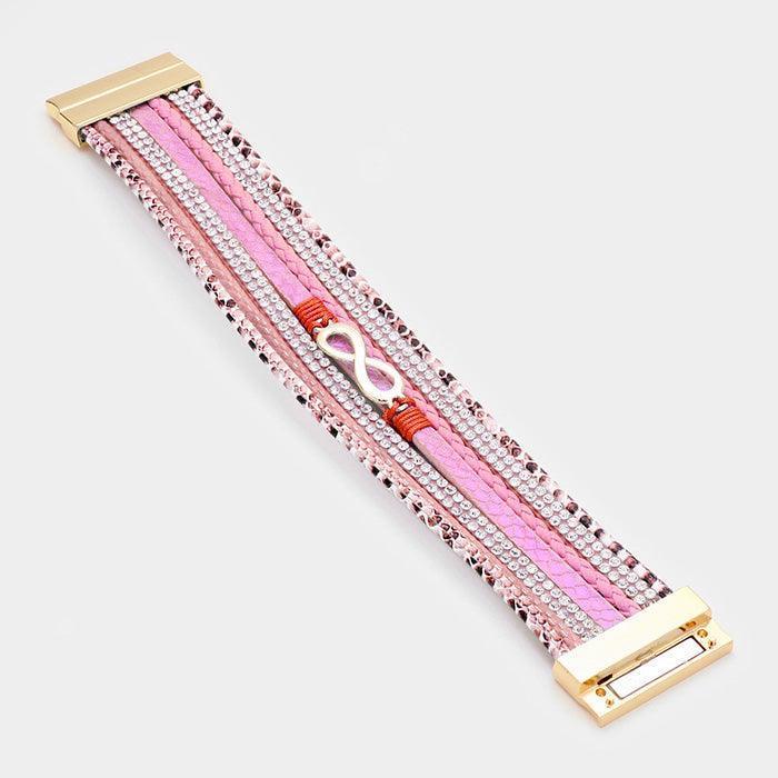 Pink Crystal Pave Infinity Faux Leather wrap Bracelet - Jewelry Store by Erik Rayo