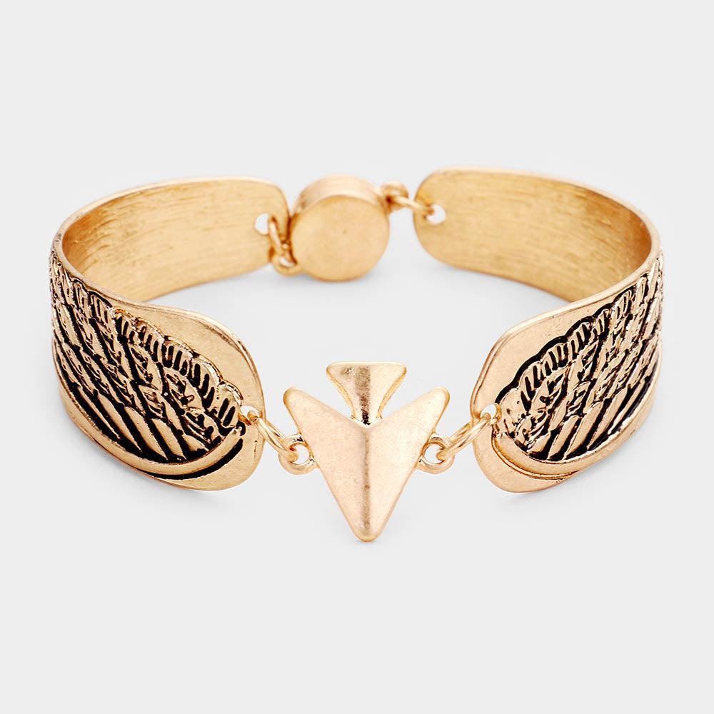 Gold Abstract Wing Filigree Metal Linked Magnetic Bracelet - Jewelry Store by Erik Rayo