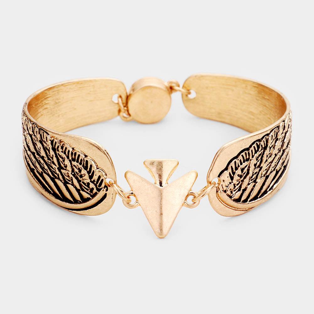 Gold Abstract Wing Filigree Metal Linked Magnetic Bracelet