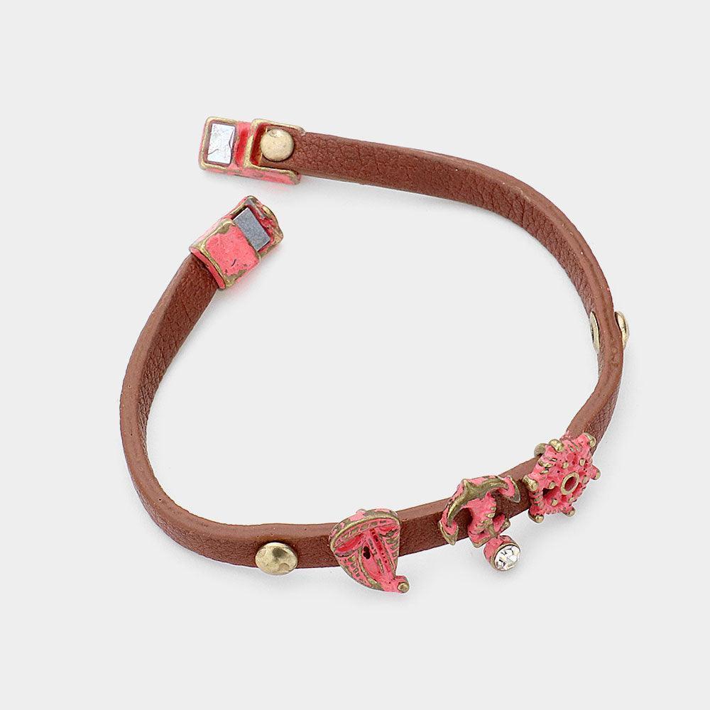 Peach Anchor Ship Wheel Faux Leather Bracelet - Jewelry Store by Erik Rayo