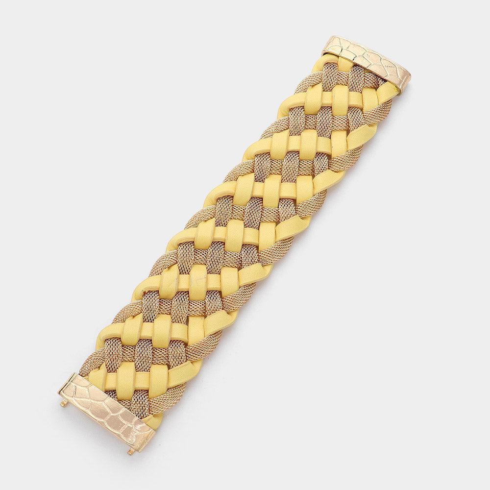Yellow Braided Metal Mesh Faux Leather Magnetic Bracelet - Jewelry Store by Erik Rayo