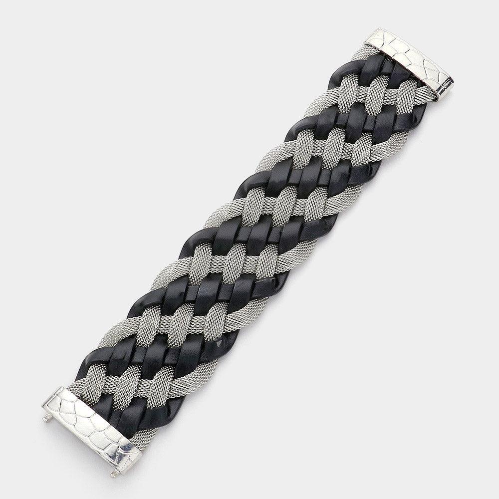 Black Braided Metal Mesh Faux Leather Magnetic Bracelet - Jewelry Store by Erik Rayo