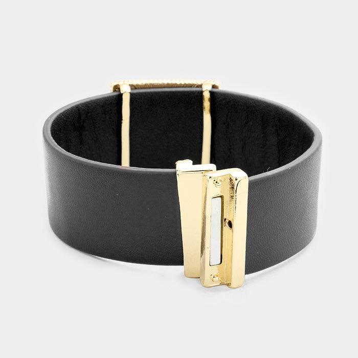 Gold Geo Patterned Genuine Leather Magnetic Bracelet - Jewelry Store by Erik Rayo