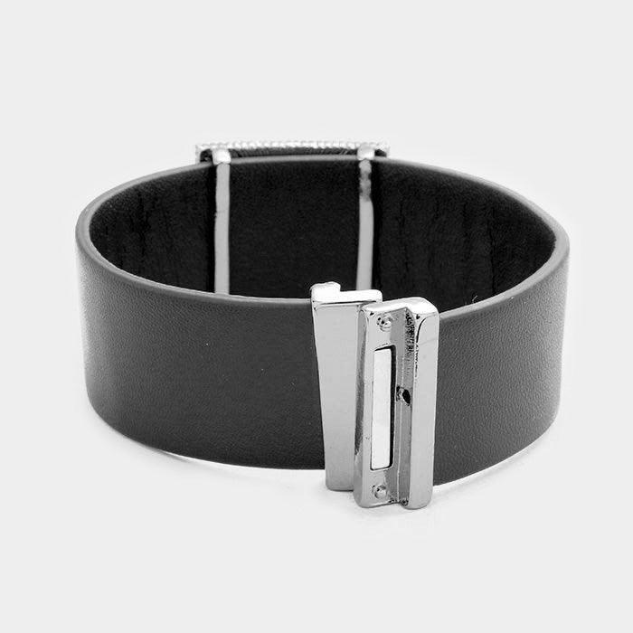 Hematite Geo Patterned Genuine Leather Magnetic Bracelet - Jewelry Store by Erik Rayo