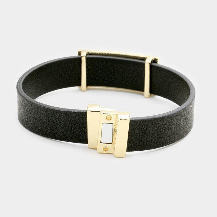 Gray Geo Patterned Genuine Leather Magnetic Bracelet - Jewelry Store by Erik Rayo