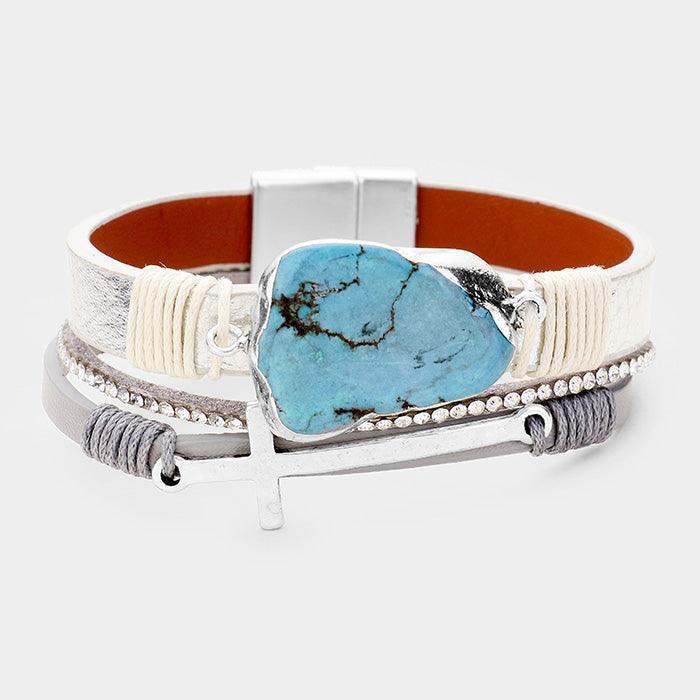 Turquoise Turquoise Stone Accented Cross Magnetic Bracelet - Jewelry Store by Erik Rayo