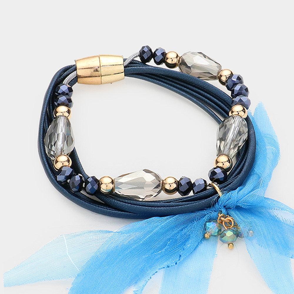 Blue Multi Strand Cord Beaded Mesh Magnetic Bracelet