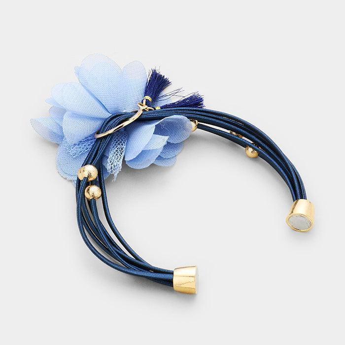 Gold Mesh Fabric Flower Double Tassel Magnetic Bracelet - Jewelry Store by Erik Rayo