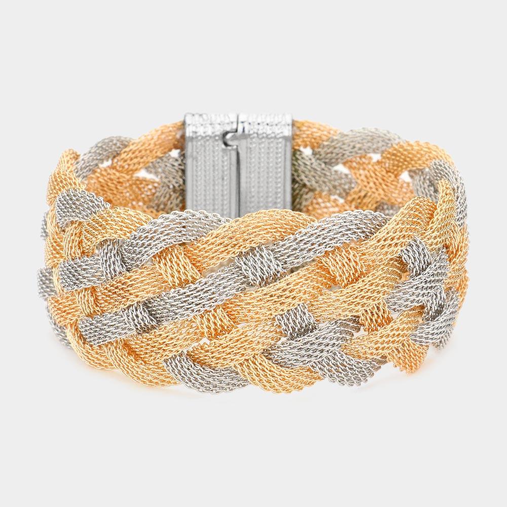 Gold Braided Metal Mesh Magnetic Bracelet