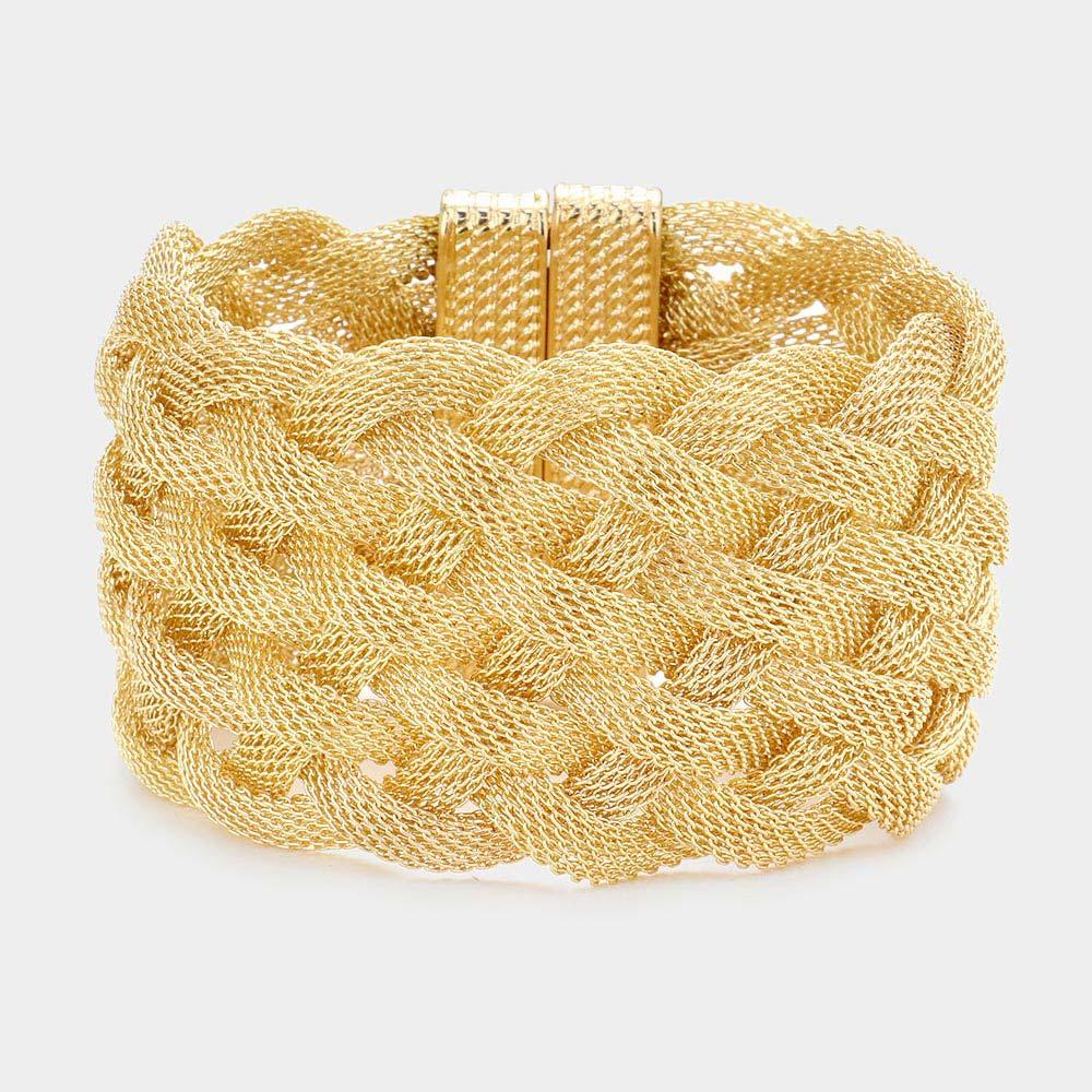 Gold Braided Metal Mesh Magnetic Bracelet