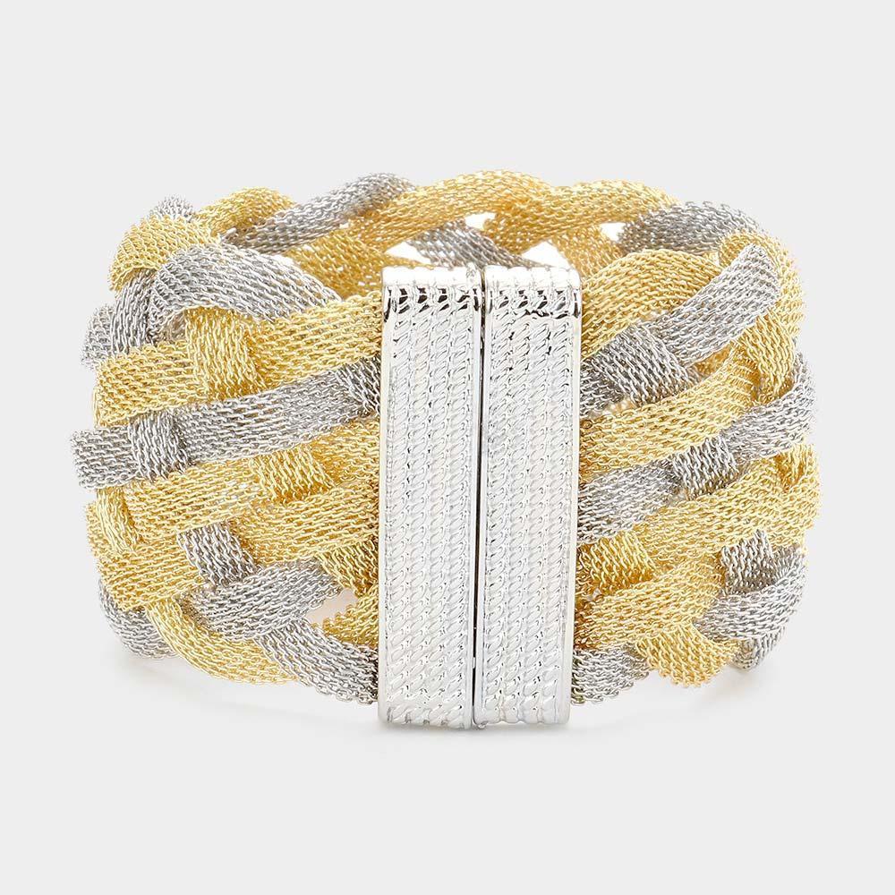Two Tone Braided Metal Mesh Magnetic Bracelet - Jewelry Store by Erik Rayo