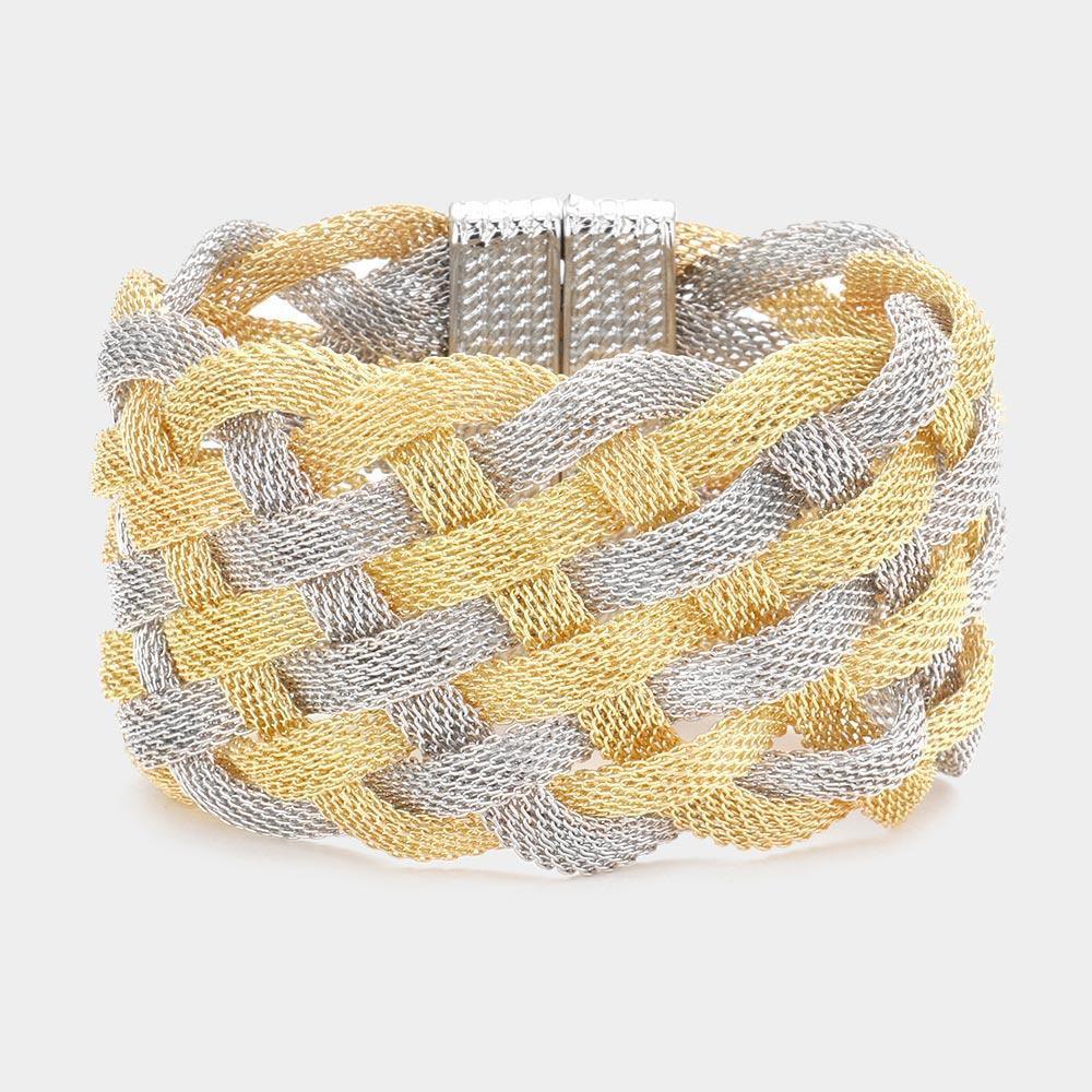 Two Tone Braided Metal Mesh Magnetic Bracelet - Jewelry Store by Erik Rayo